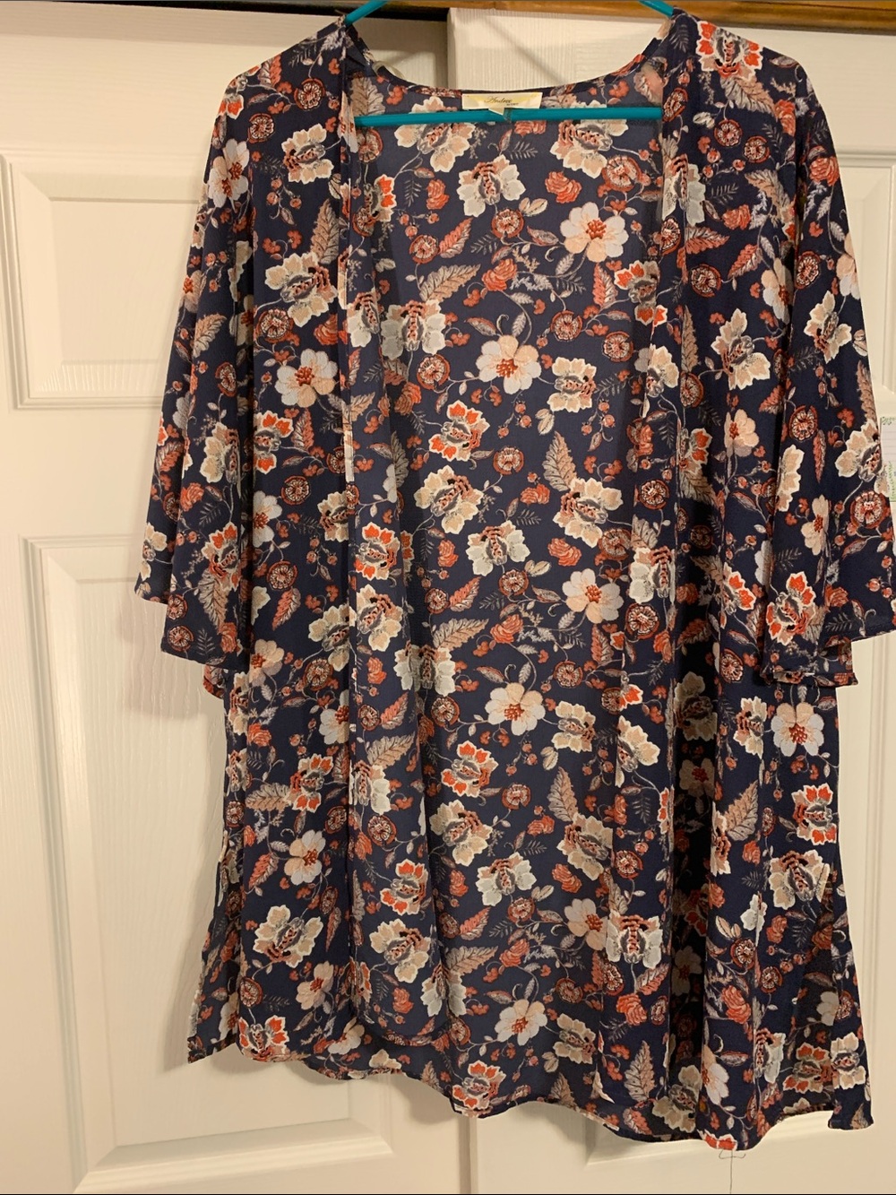 ANDREE BY UNIT Navy Floral Open-Front Kimono